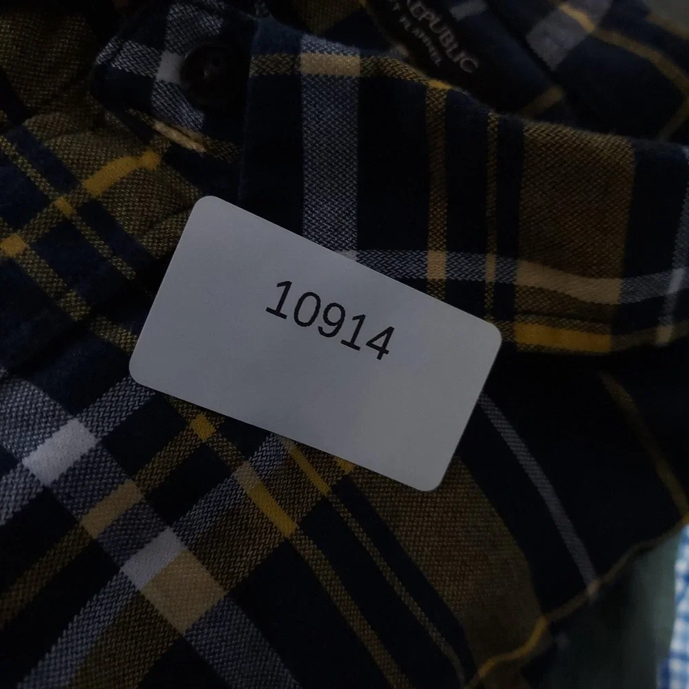 Banana Republic‎ Shirt Men XLT Tall Blue Yellow Plaid Flannel Slim Fit Untucked